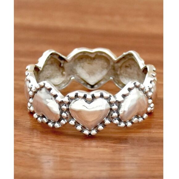 Silver Heart Eternity Band Ring Wide Retro Boho Wide Fashion Jewelry sz: 6 - Picture 2 of 5